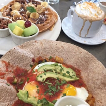 Turning Point - Banana foster waffle, grades huevos rancheros, and a salted caramel mocha-chino. - Breakfast & Brunch Near Me - Marlton, New Jersey