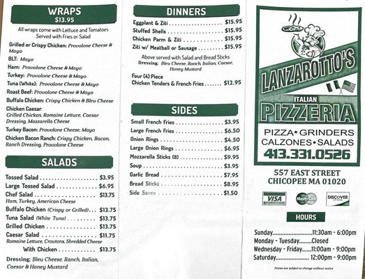 Menu photo 2 Lanzarotto’s Pizzeria Chicopee, MA Menu photo 2 Lanzarotto’s Pizzeria Chicopee, MA