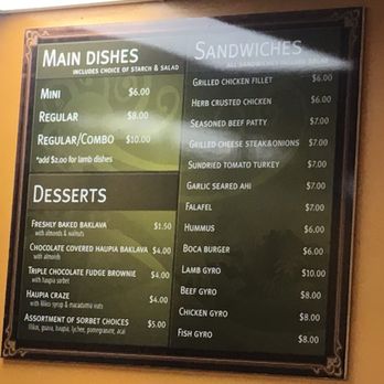 Da Spot - Menu as of September 2018 - Mediterranean Near Me - Honolulu, Hawaii