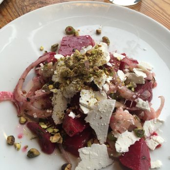 Pizzeria Toro - beet salad (great combination of pistachio, cheese and some orange zest) but lots of vinegar/acidity - Pizza Near Me - Durham, North Carolina