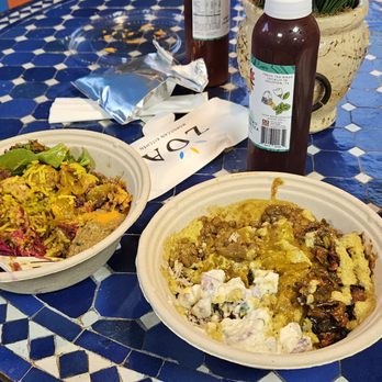Zoa Moroccan Kitchen - The Fez (L) and a lamb based RYO bowl. - Moroccan Near Me - Houston, Texas Zoa Moroccan Kitchen - The Fez (L) and a lamb based RYO bowl. - Moroccan Near Me - Houston, Texas
