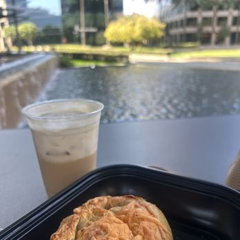 KIT Coffee - Vanilla waffle latte and a bagel from Rise next door - Coffee & Tea Near Me - Irvine, California