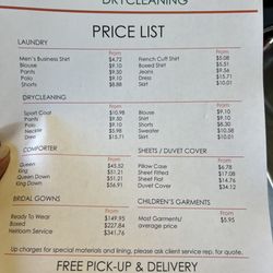 OrganiCare Garment Care - Price list, menu of services