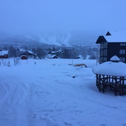 Geilo Hotel - View from hotel room as the sun was coming up, after an overnight dump of snow. Alpine ski runs in the distance.