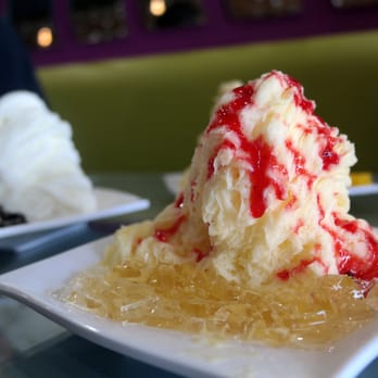 Nu Cafe - Regular Size Order of Mango Ice Flavor with Crystal Jelly Topping, and Strawberry Drizzle - Ice Cream & Frozen Yogurt Near Me - Houston, Texas Nu Cafe - Regular Size Order of Mango Ice Flavor with Crystal Jelly Topping, and Strawberry Drizzle - Ice Cream & Frozen Yogurt Near Me - Houston, Texas
