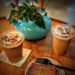 Subculture Coffee - Iced mocha, pistachio latte, banana, coconut bread