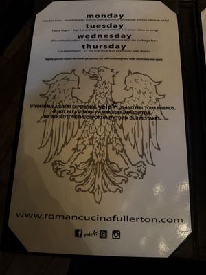 Menu photo 1 Roman Cucina Fullerton, CA