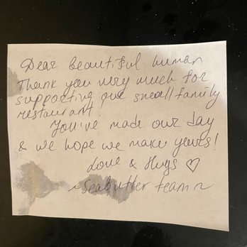 Seabutter - Loving note that came with my order! This restaurant tries so hard! - Japanese Near Me - Beverly Hills, California
