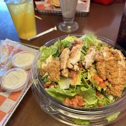 Smashburger - Crispy chicken salad with ranch.  Bacon and other toppings included.