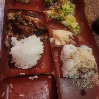 WA Teriyaki & Sushi - Bento box with teriyaki chicken and california crunch roll (partial eating) - Japanese Near Me - Stanton, California WA Teriyaki & Sushi - Bento box with teriyaki chicken and california crunch roll (partial eating) - Japanese Near Me - Stanton, California