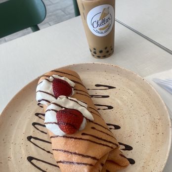 Chillax - Strawberry Cheesecake crepe - Ice Cream & Frozen Yogurt Near Me - Houston, Texas Chillax - Strawberry Cheesecake crepe - Ice Cream & Frozen Yogurt Near Me - Houston, Texas
