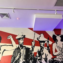 a mural in a restaurant
