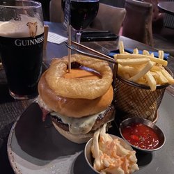 The Plough Bar & Restaurant - The Farmer Burger - with the amazing blue cheese sauce served warm so yummy :). And also curry cauliflower soup!
