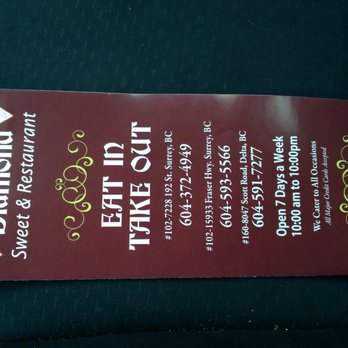 Diamond Sweets Restaurant - Menu front - Indian Near Me - Surrey, British Columbia