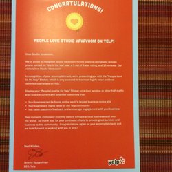 Studio VaVaVoom - Yelp award. 2017
