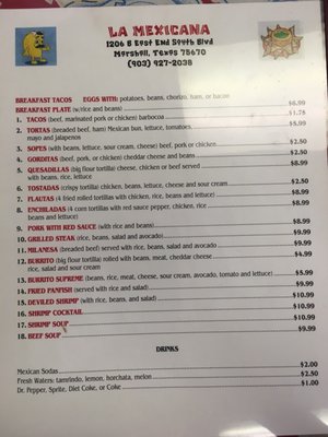 Menu photo 1 La Mexicana Taqueria Marshall, TX Menu photo 1 La Mexicana Taqueria Marshall, TX
