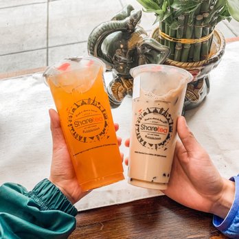 Sharetea - Left: Hawaiian Fruit Tea Right: Okinawa milk tea - Bubble Tea Near Me - Portland, Oregon