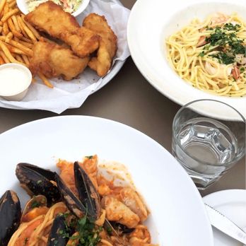 Sam's Chowder House - Fish and Chips and two different pastas - Seafood Near Me - Half Moon Bay, California Sam's Chowder House - Fish and Chips and two different pastas - Seafood Near Me - Half Moon Bay, California