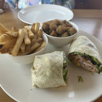 Eggs & More - Turkey Avo wrap with fries & a side of okra - Breakfast & Brunch Near Me - Fort Worth, Texas Eggs & More - Turkey Avo wrap with fries & a side of okra - Breakfast & Brunch Near Me - Fort Worth, Texas