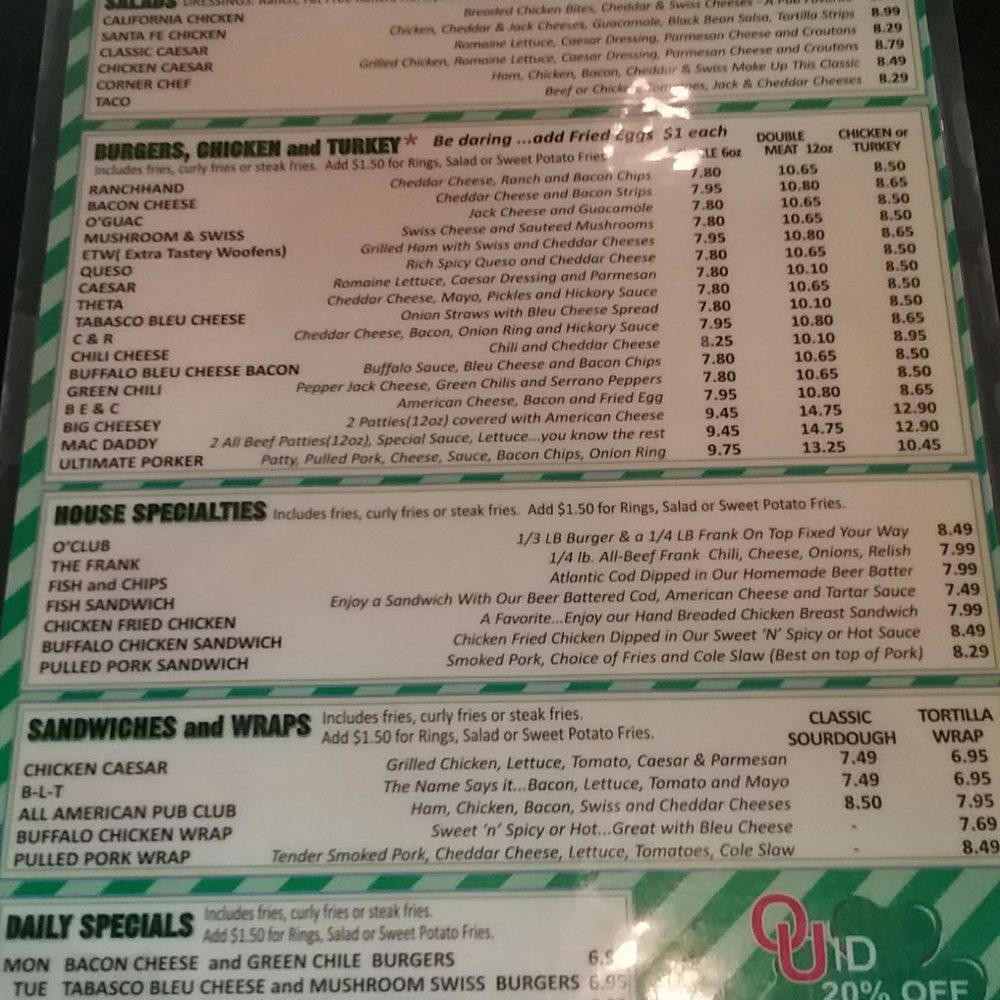O'Connell's Irish Pub & Grille - Menu - Burgers Near Me - Norman, Oklahoma