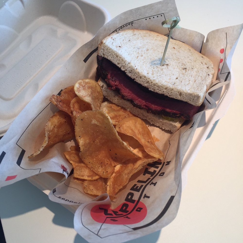 Zeppelin Station - 1/2 Montreal brisket w chips- we ate a lot of the cups already - Bars Near Me - Denver, Colorado