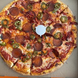 Pizza Pizza - Large Whole Grain Thick Crust with extra sauce, Vegan Pepperoni, Jalapeño and Non Dairy Cheeze