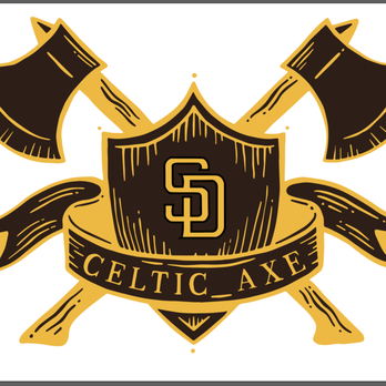 Celtic Axe Throwing At AleSmith - a shield and two crossed axes - Axe Throwing Near Me - San Diego, California