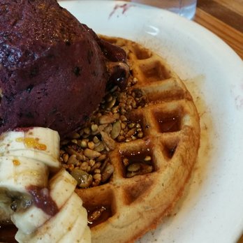 Judahlicious - A picture of half of the waffle as my friend already ate the first half. - Juice Bars & Smoothies Near Me - San Francisco, California