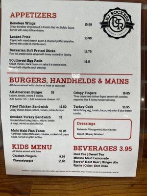 Menu photo 1 RJ Rockers Flight Room Greer, SC