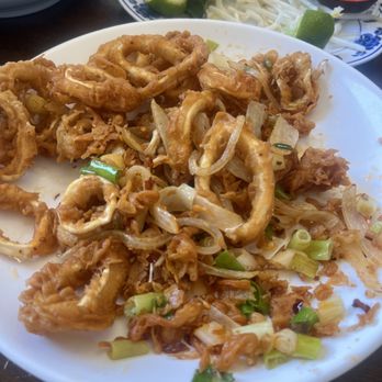 Xiong Pho N Seafood - the first Calamari plate presented. Crunchy, over done, looks like it's been under a heat lamp for a while. No sauce. - Vietnamese Near Me - Visalia, California Xiong Pho N Seafood - the first Calamari plate presented. Crunchy, over done, looks like it's been under a heat lamp for a while. No sauce. - Vietnamese Near Me - Visalia, California