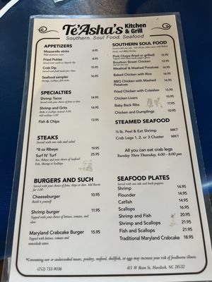 Menu photo 1 Te'Asha's Kitchen and Grill Havelock, NC Menu photo 1 Te'Asha's Kitchen and Grill Havelock, NC