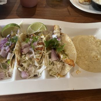 Crabby's Oceanside - Blackened chicken tacos with cheese grits - Seafood Near Me - Daytona Beach, Florida Crabby's Oceanside - Blackened chicken tacos with cheese grits - Seafood Near Me - Daytona Beach, Florida