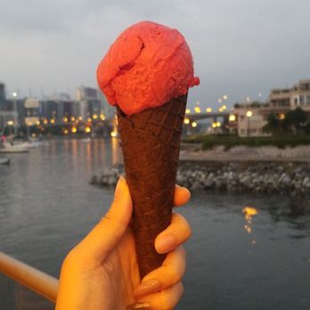 Uno Gelato - Raspberry gelato on charcoal cone ($6 for single scoop) - Ice Cream & Frozen Yogurt Near Me - Vancouver, British Columbia