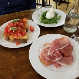 Bruschetta, burrata with prosciutto on the side
