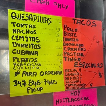 Tacos y Quesadillas Mexicanos - a menu on a food truck - Mexican Near Me - Woodside, New York Tacos y Quesadillas Mexicanos - a menu on a food truck - Mexican Near Me - Woodside, New York