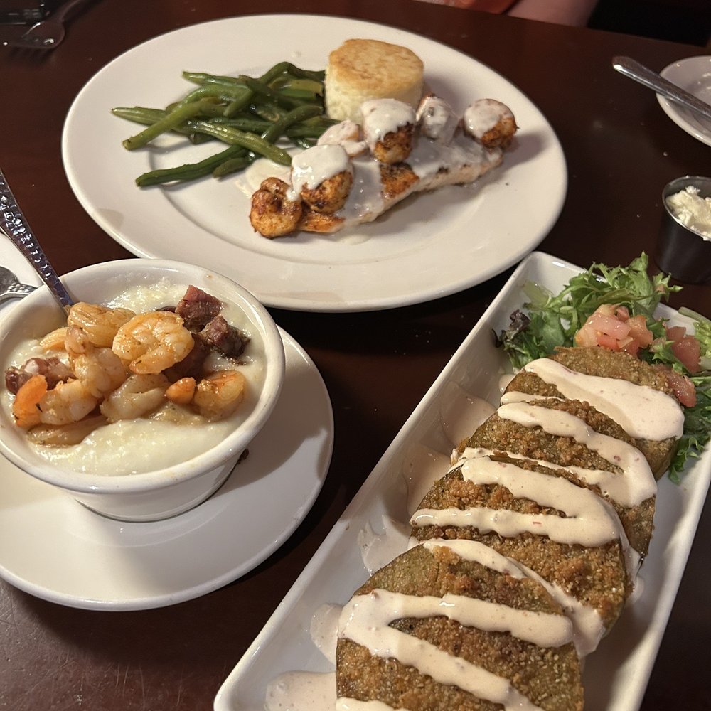 Blue Marlin - Petite shrimp & grits, fried green tomatoes and salmon with scallop and shrimp. - Seafood Near Me - Columbia, South Carolina