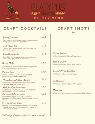 Menu photo 8 Platypus Brewing Houston, TX