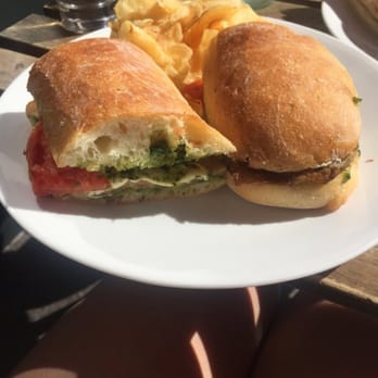 Fresh Salt - Breaded eggplant w/ mozzarella and pesto sandwich w/ salt and vinegar chips ($10) - Bars Near Me - New York, New York