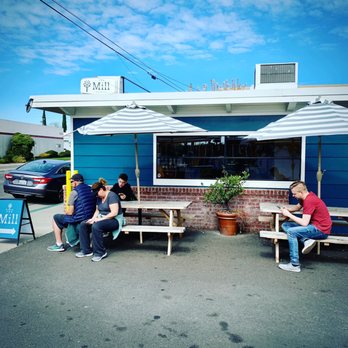 The Mill - Outdoor waiting area. Physical distancing going on here. But friendly. - Coffee & Tea Near Me - Sacramento, California