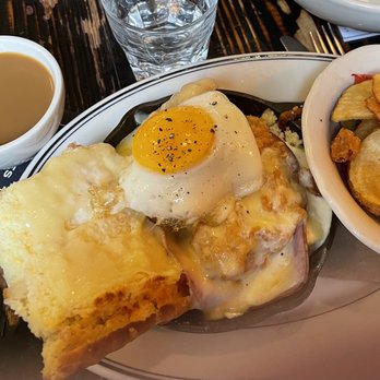 Jacob's Pickles - Croquet Madame Southern style with buttermilk fried chicken and cheddar bacon biscuit - Comfort Food Near Me - New York, New York Jacob's Pickles - Croquet Madame Southern style with buttermilk fried chicken and cheddar bacon biscuit - Comfort Food Near Me - New York, New York