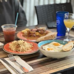 Crabby's Bar & Grill - Shrimp & Grits New Orleans Omelet* All American Bloody Mary Hash Brown Casserole