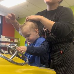 Pigtails & Crewcuts - Turkey Creek - My son and the hair stylist