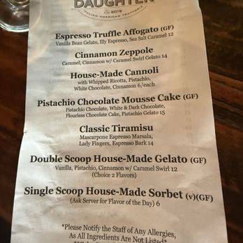 Rose’s Daughter - Dessert menu - Italian Near Me - Delray Beach, Florida