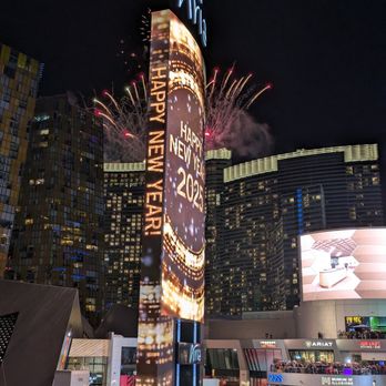 Bubba Gump Shrimp - Sadly this Aria sign is blocking most of the firework view - Southern Near Me - Las Vegas, Nevada