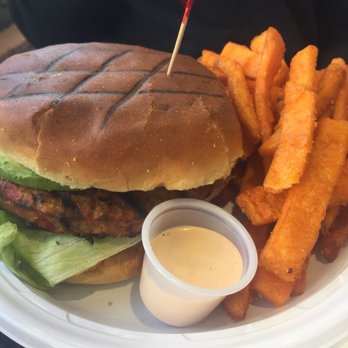 Healthy Boy Grill - Chipotle bean burger with sweet potato fries - Wraps Near Me - Carle Place, New York Healthy Boy Grill - Chipotle bean burger with sweet potato fries - Wraps Near Me - Carle Place, New York