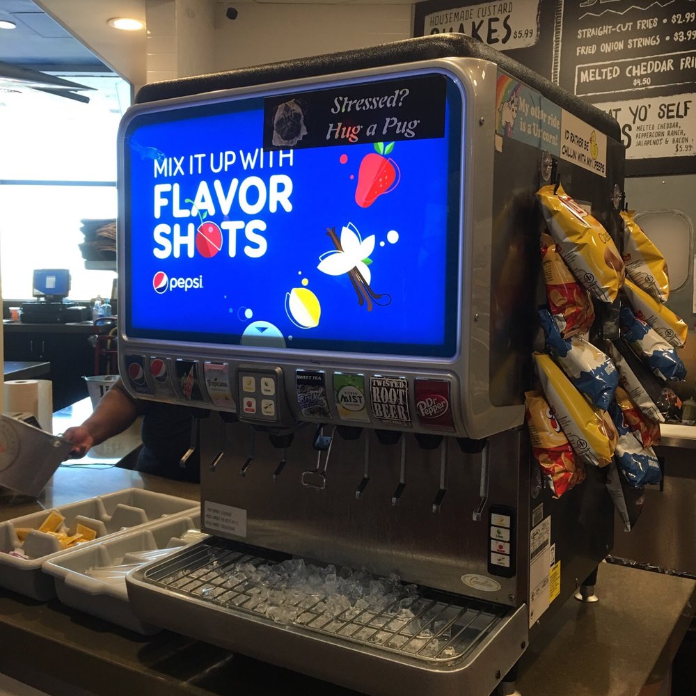 Twisted Root Burger - Pepsi flavor shot dispenser! - Burgers Near Me - Irving, Texas Twisted Root Burger - Pepsi flavor shot dispenser! - Burgers Near Me - Irving, Texas
