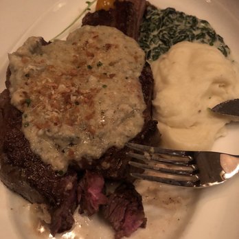 High Steaks - Medium rare Rib Eye with Blue Cheese crust, mashed potatoes and creamed spinach, Awesome!!!! So delicious!! - Steakhouses Near Me - Lincoln, California High Steaks - Medium rare Rib Eye with Blue Cheese crust, mashed potatoes and creamed spinach, Awesome!!!! So delicious!! - Steakhouses Near Me - Lincoln, California