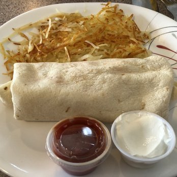 Sheryl’s Cafe - Breakfast burrito with hash browns, salsa and sour cream - American Near Me - Washington, Illinois Sheryl’s Cafe - Breakfast burrito with hash browns, salsa and sour cream - American Near Me - Washington, Illinois