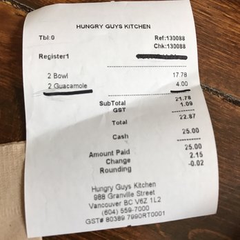 Hungry Guys Kitchen - The cashier charged me for 2 guacamole when only one of the bowls had it - Salad Near Me - Vancouver, British Columbia