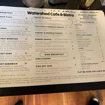 Watershed Cafe & Bistro - Menu - Cafes Near Me - Oregon City, Oregon Watershed Cafe & Bistro - Menu - Cafes Near Me - Oregon City, Oregon